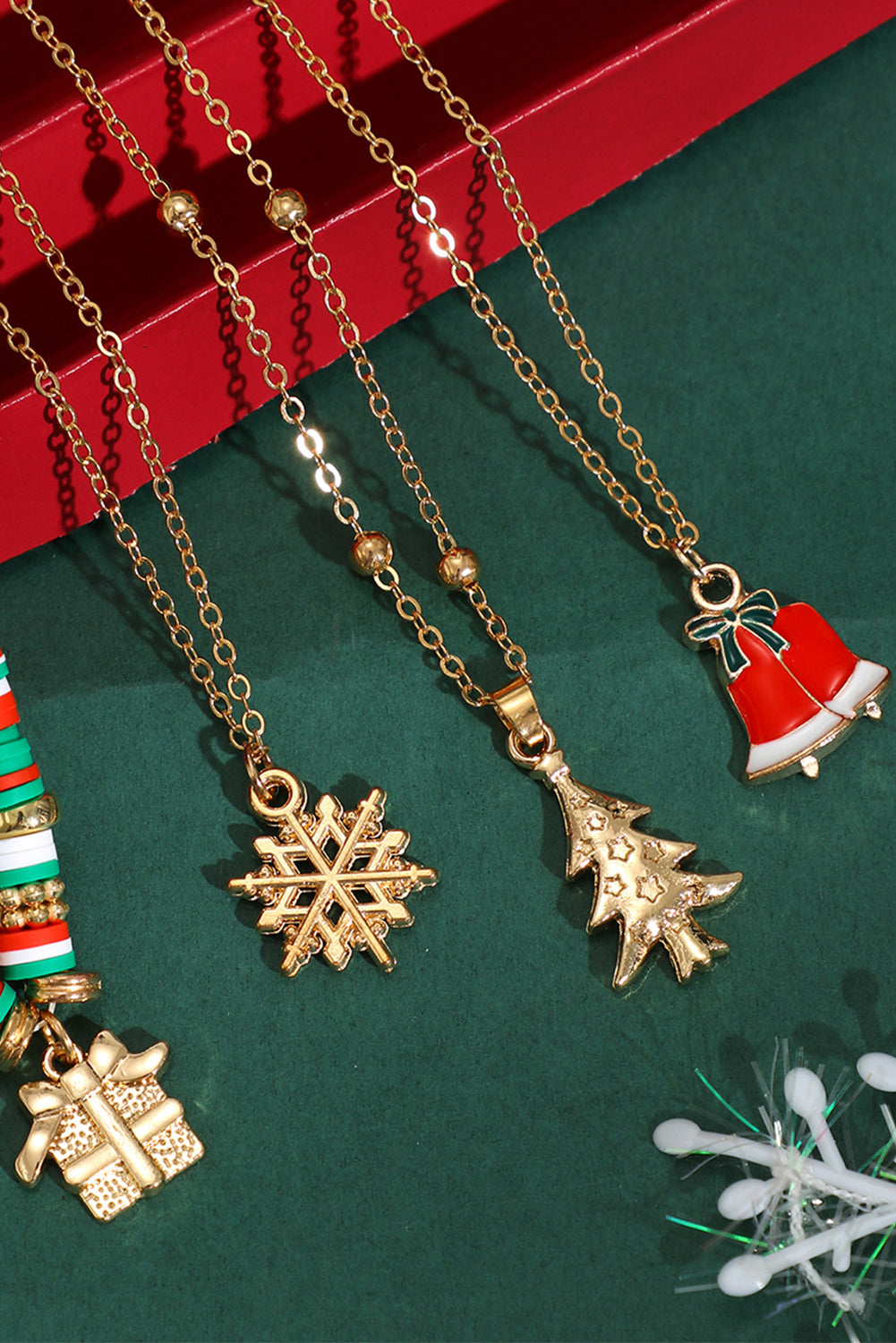 Gold Christmas Pendant Beaded 4pcs Necklace Set