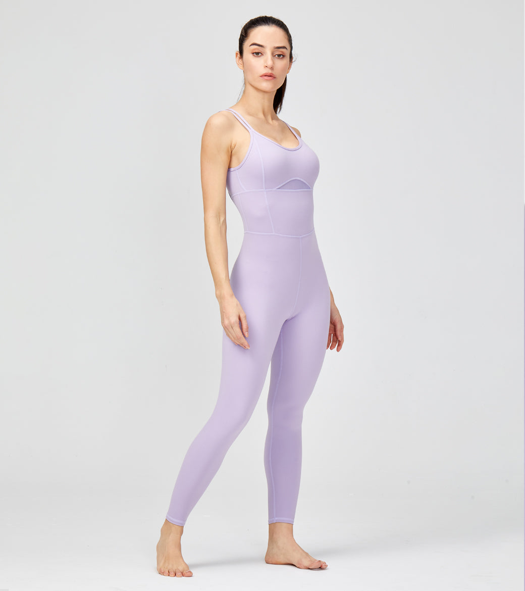 LOVESOFT Purple Sleevesless Backless Cross Yoga Bodycon Rompers