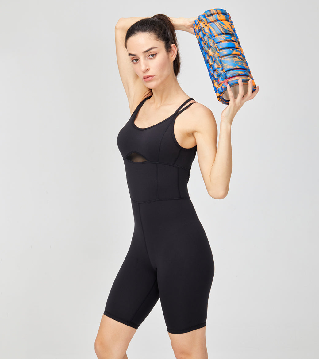 LOVESOFT Yoga Romper for Women Sports spaghetti Backless Jumpsuits Shorts Sleeveless Gym Bodysuit Dance Unitard