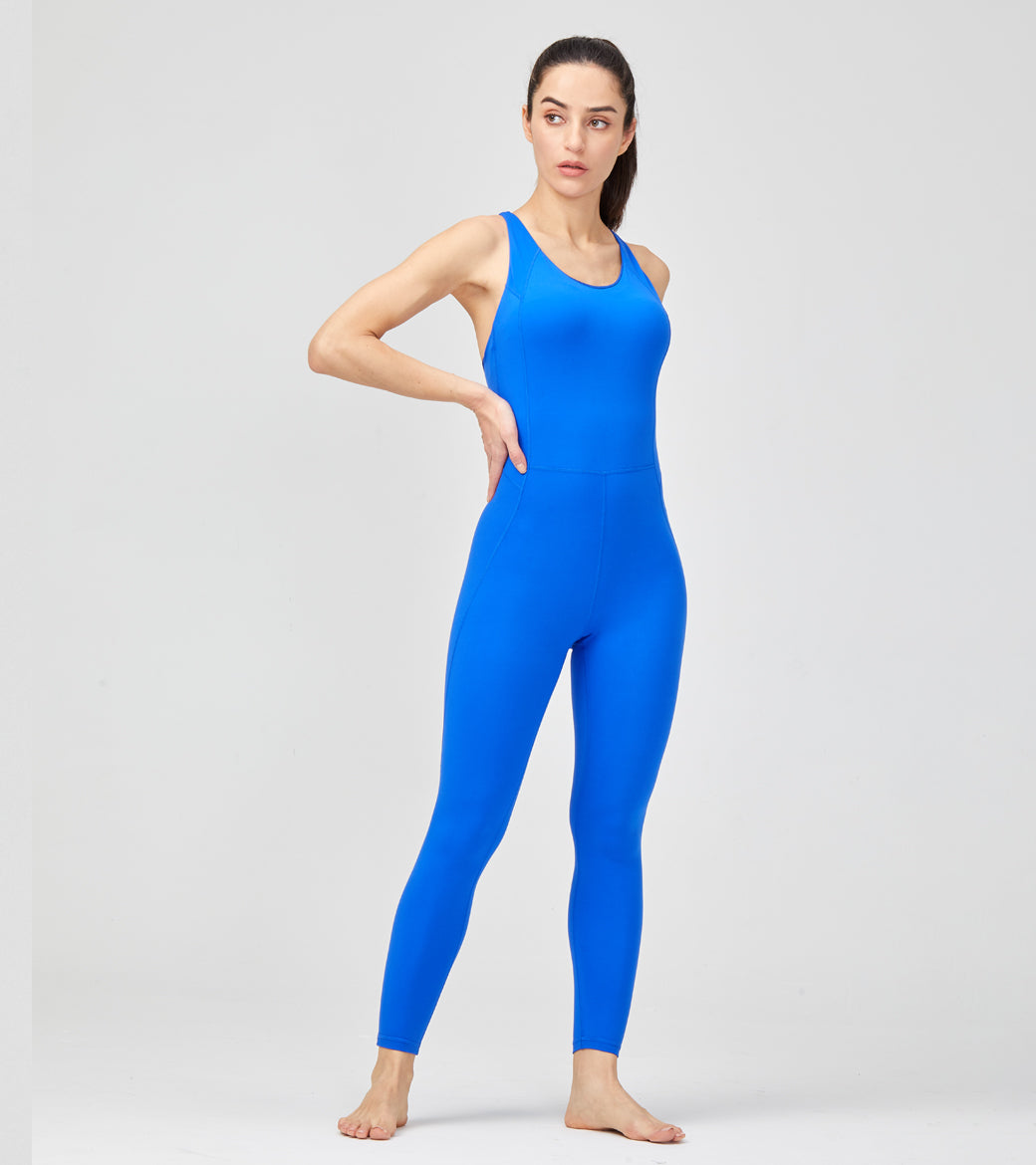 LOVESOFT Women's Royal Blue Sleeveless Backless Yoga Jumpsuit Bodysuit