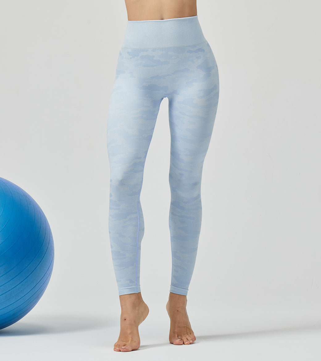 LOVESOFT Women's Blue Camo Seamless Leggings High Waist Hip-lifting Pants