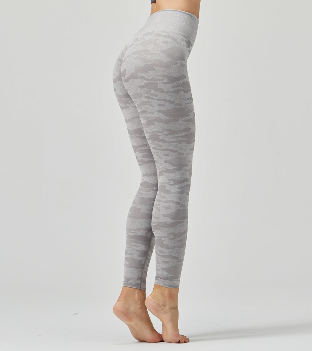 LOVESOFT Women's Light Grey Camo Seamless Leggings High Waist Hip-lifting Pants