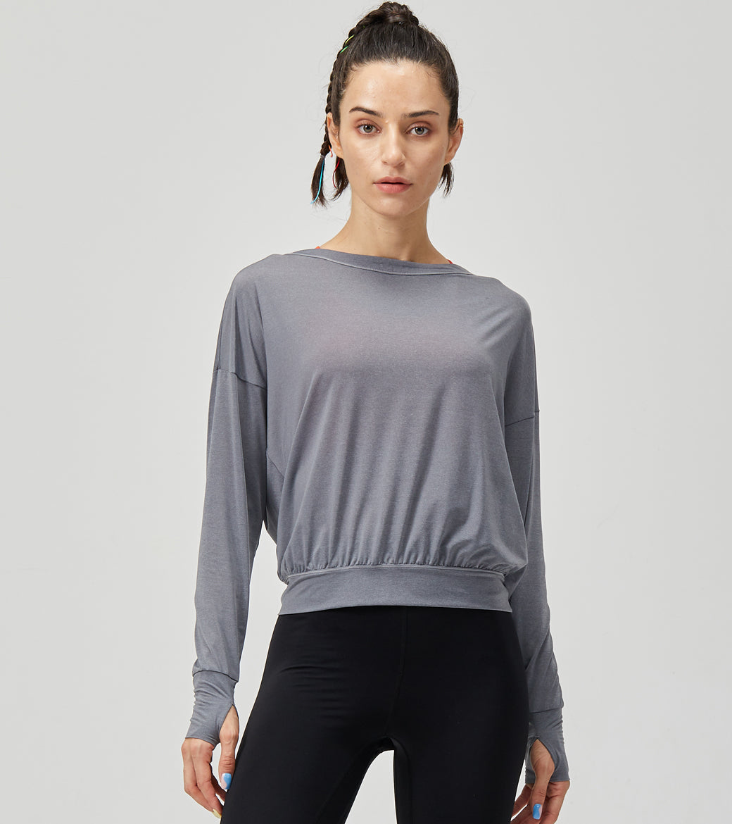 LOVESOFT Womens Grey Hollow Out Casual Long Sleeves