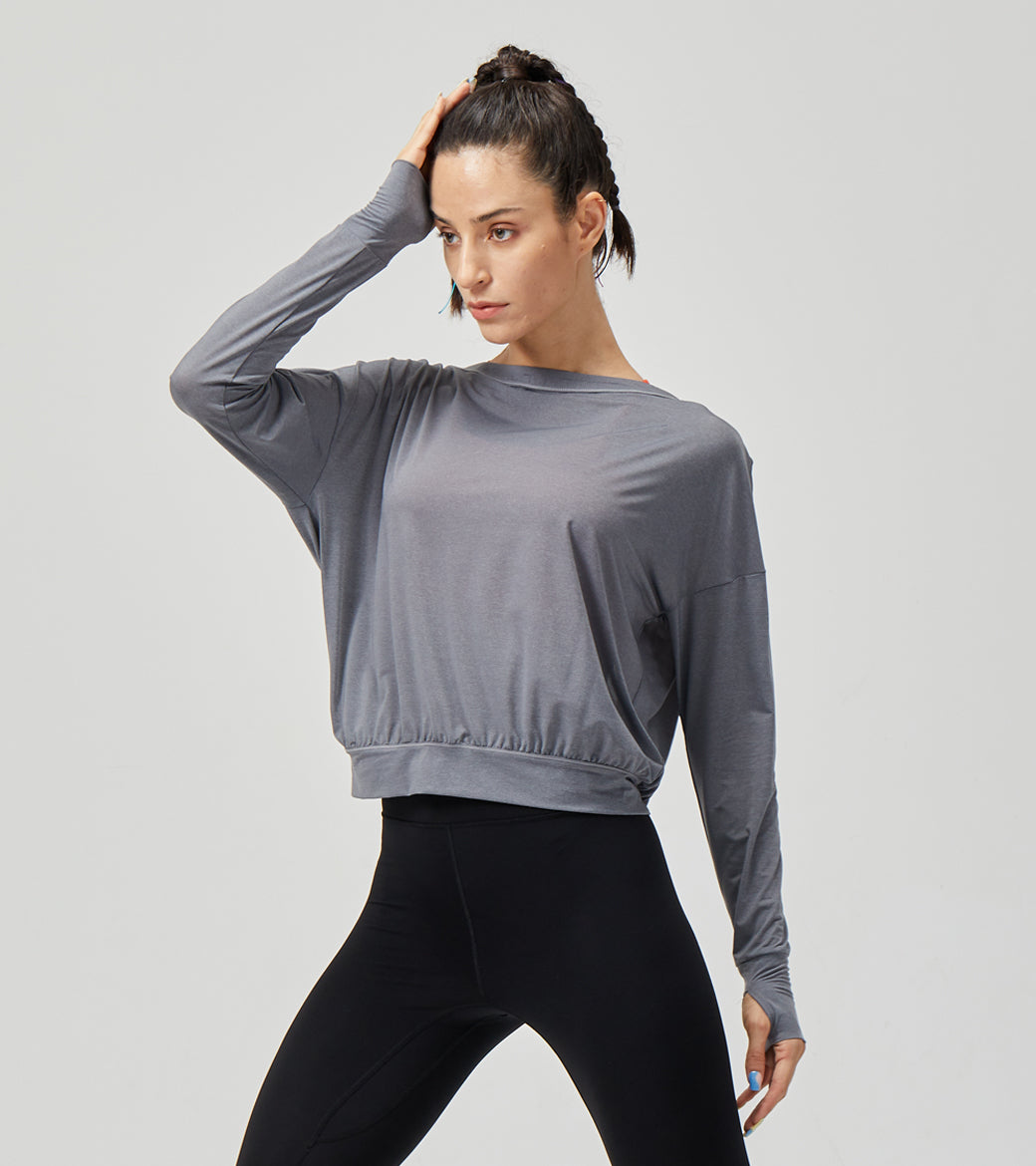 LOVESOFT Womens Grey Hollow Out Casual Long Sleeves