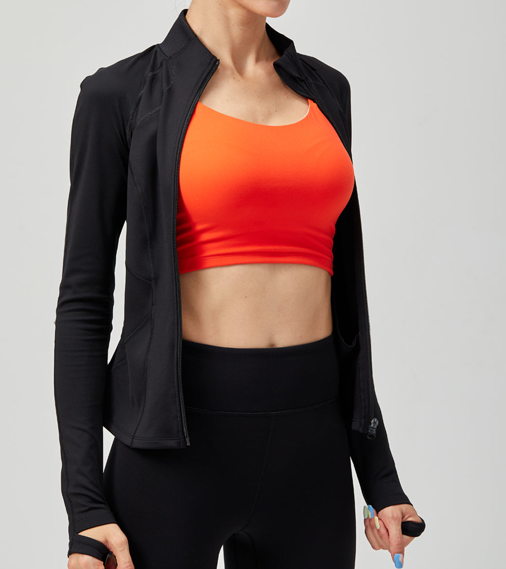 LOVESOFT Womens Black Side Pocket Thermal Gym Jacket With Zipper