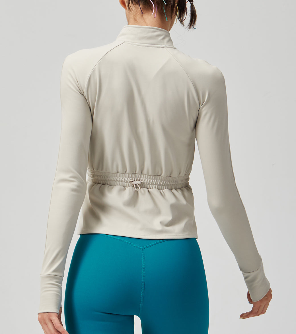 LOVESOFT Women's Light Grey Drawstring Adjustment Thermal Fitness Jacket