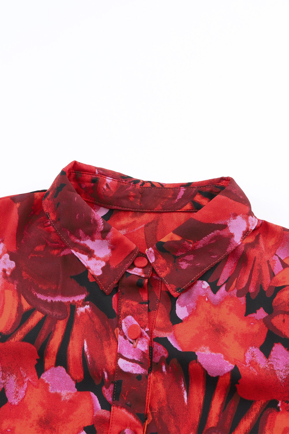 Red Floral Print Lantern Sleeve Shirt