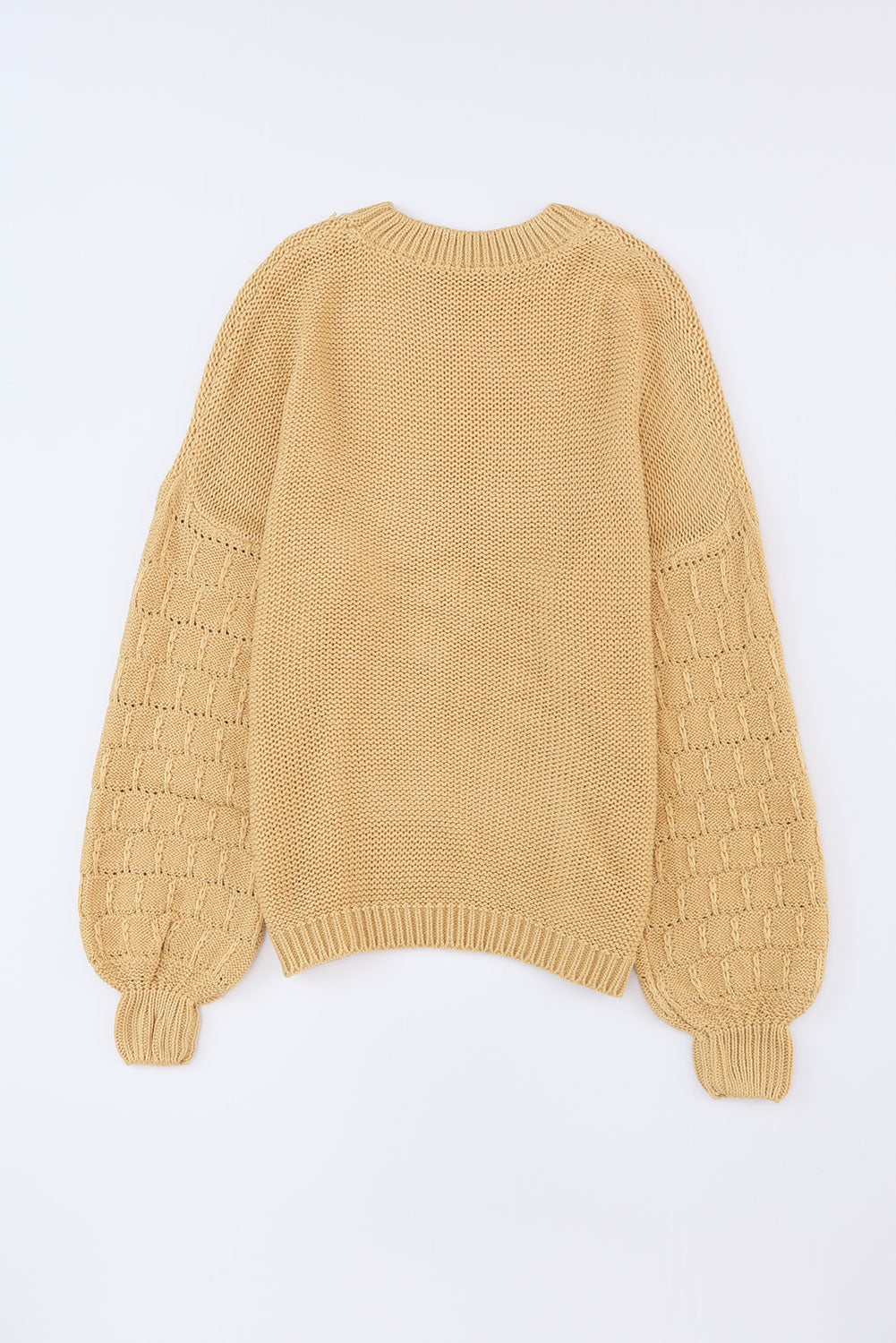 Khaki Hollowed Bubble Sleeve Knit Sweater