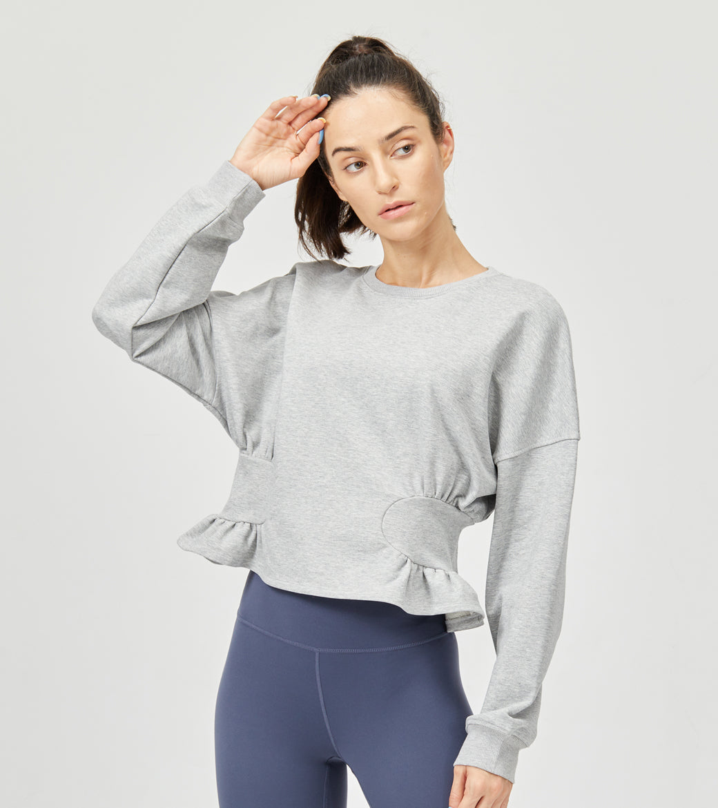 LOVESOFT Women Light Grey Crew Neck Fashion Self-cultivation Wild Frosted Knitted Sweatshirt