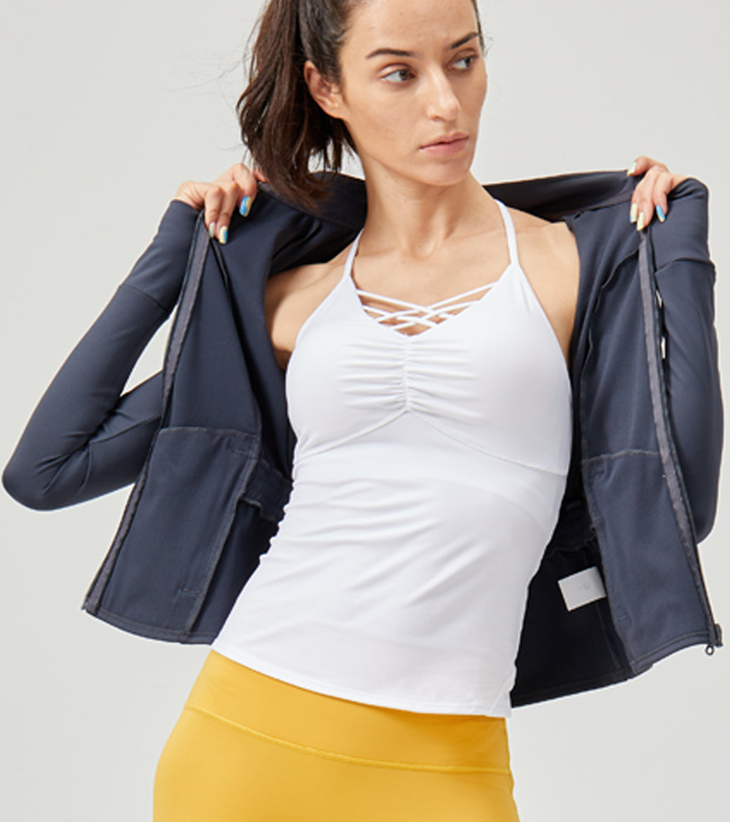 LOVESOFT Women's Dark Grey Drawstring Adjustment Thermal Fitness Jacket