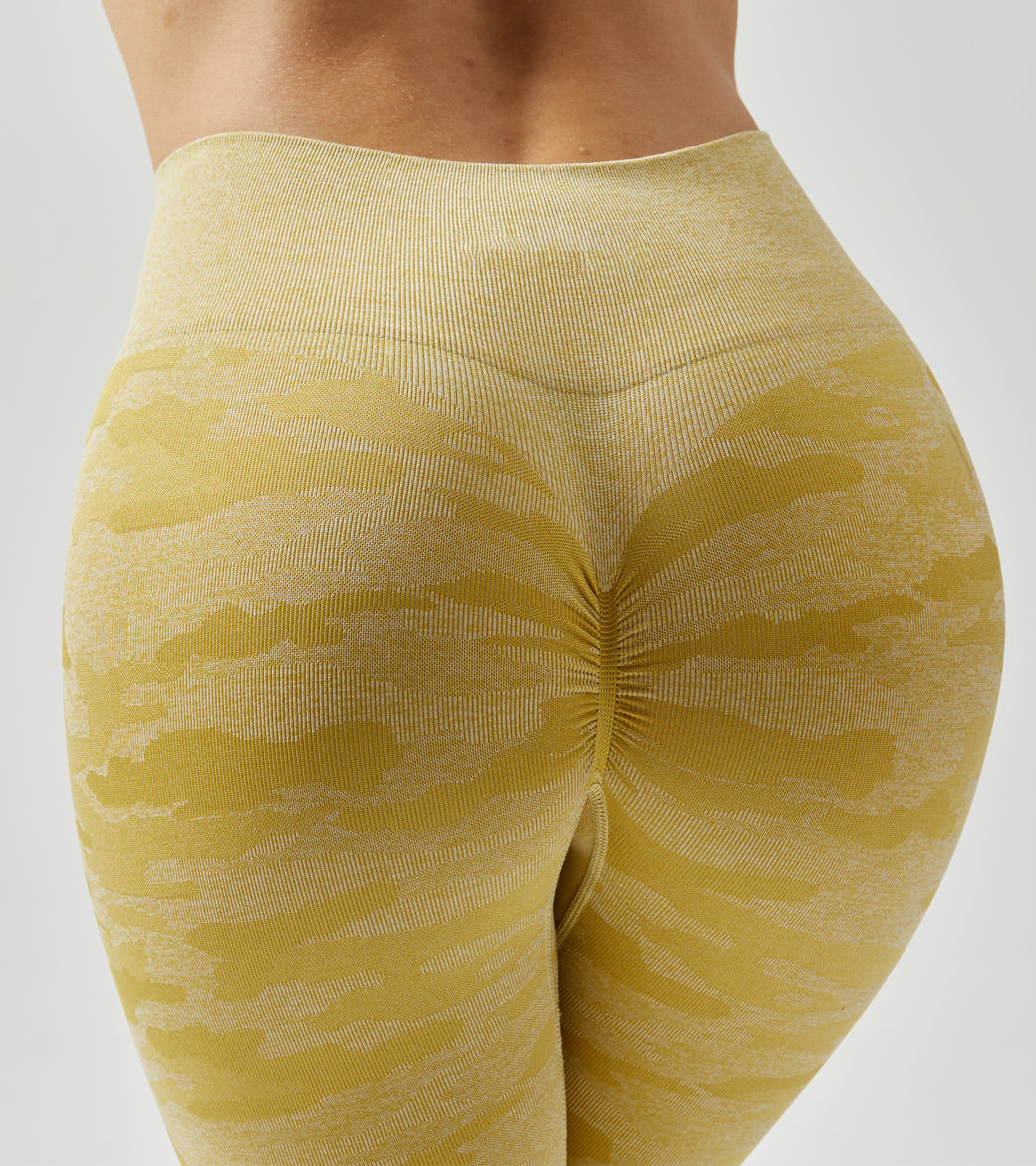 LOVESOFT Women's Yellow Camo Seamless Leggings High Waist Hip-lifting Pants