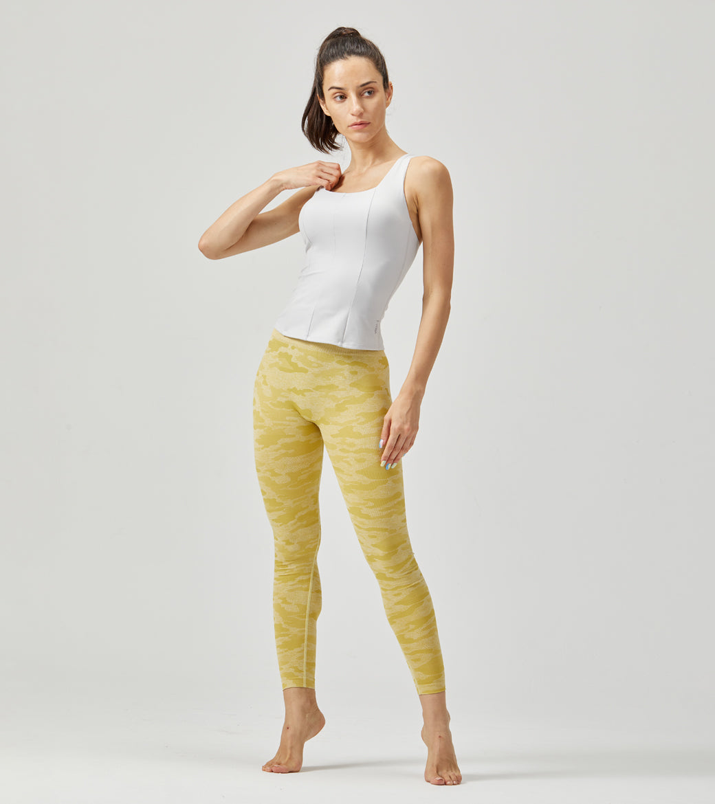 LOVESOFT Women's Yellow Camo Seamless Leggings High Waist Hip-lifting Pants
