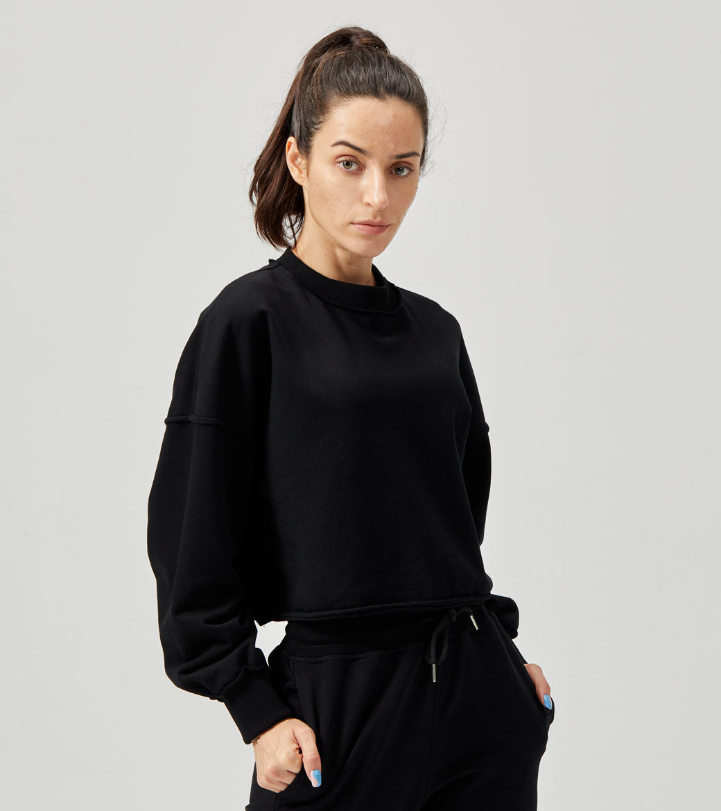 LOVESOFT Women's  Black Autumn Fashion All-match Long-sleeved  Sweatshirt
