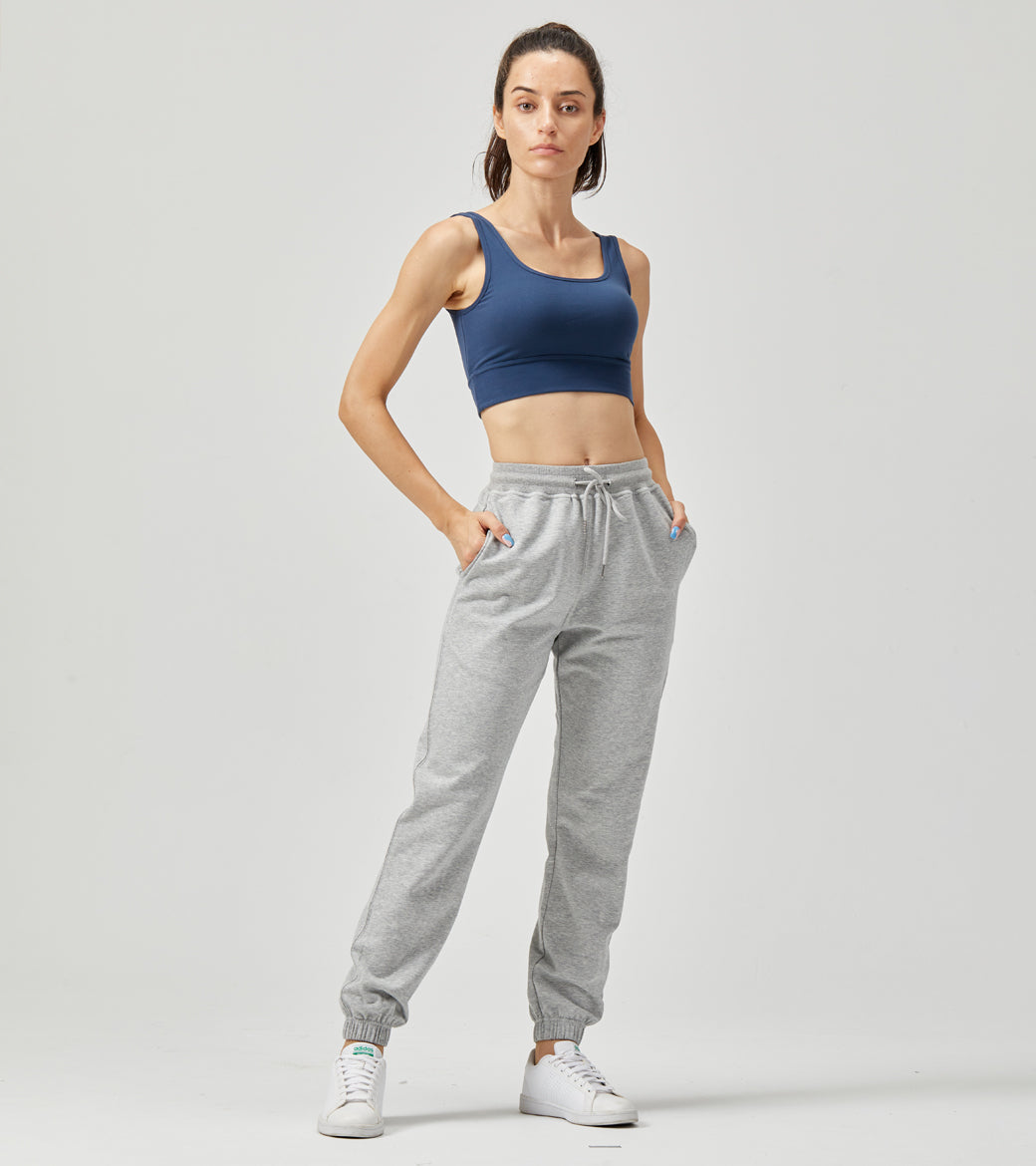LOVESOFT Women's Cotton Sweatpants Baggy Jogging High Waist Belt Pockets