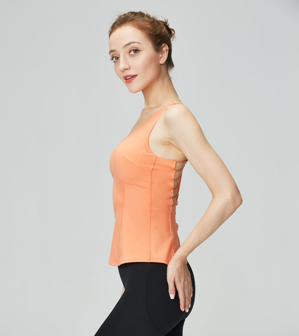 LOVSOFT Women's Orange Long Sports Yoga Bra Gym Running Exercise Vest