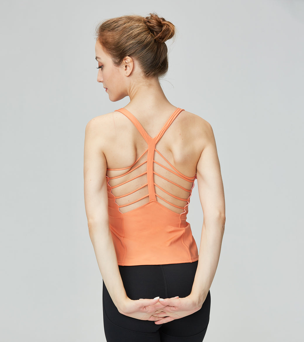 LOVSOFT Women's Orange Long Sports Yoga Bra Gym Running Exercise Vest