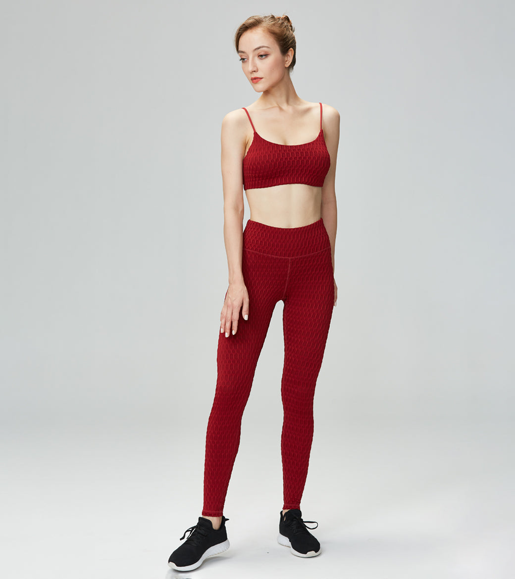 LOVESOFT Women's Red Jacquard Bubble Sport Yoga Sports Suit