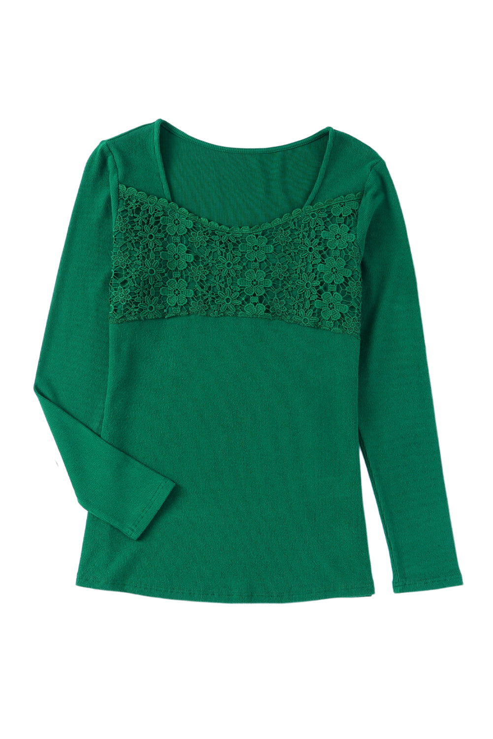Green Lace Crochet V Neck Long Sleeve Top