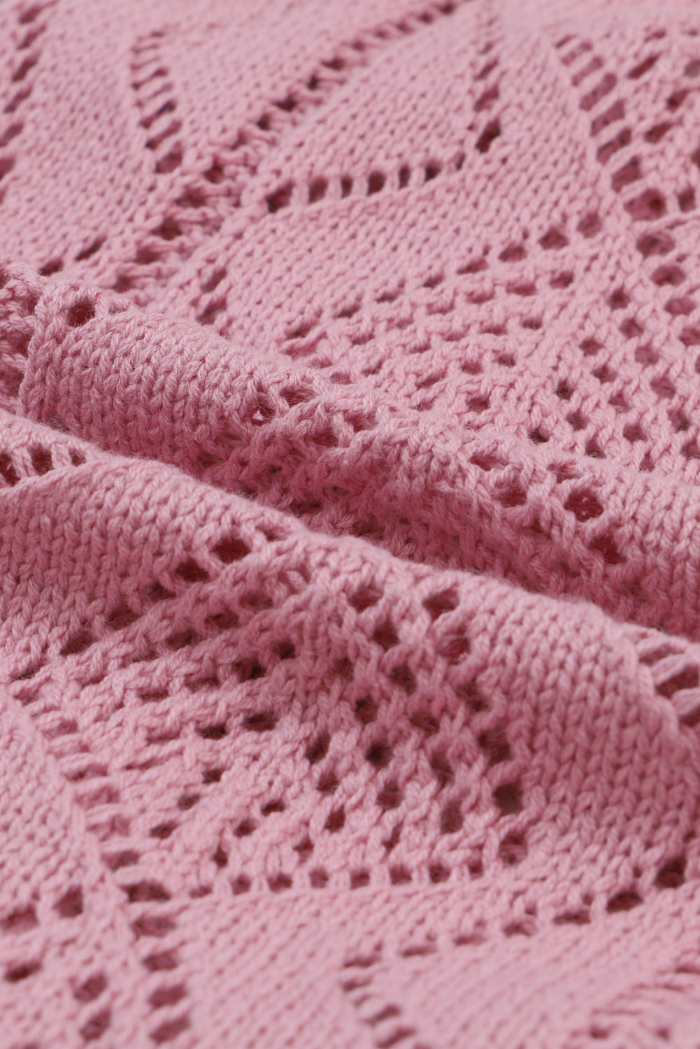 Pink Hollow-out Openwork Knit Cardigan
