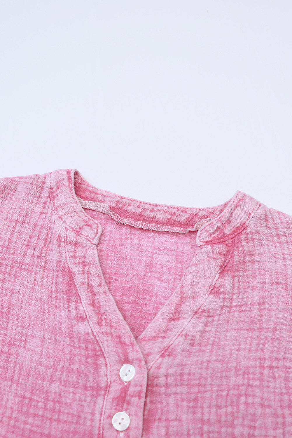 Pink Crinkle Textured Loose Henley Top