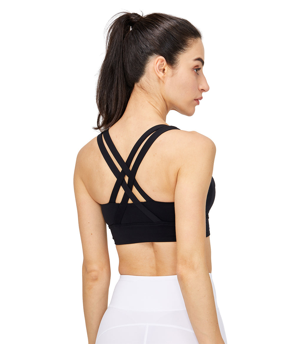 LOVESOFT Women's Strappy Sports Bra Crossover Backlit Support Yoga Bra with Removable Cups