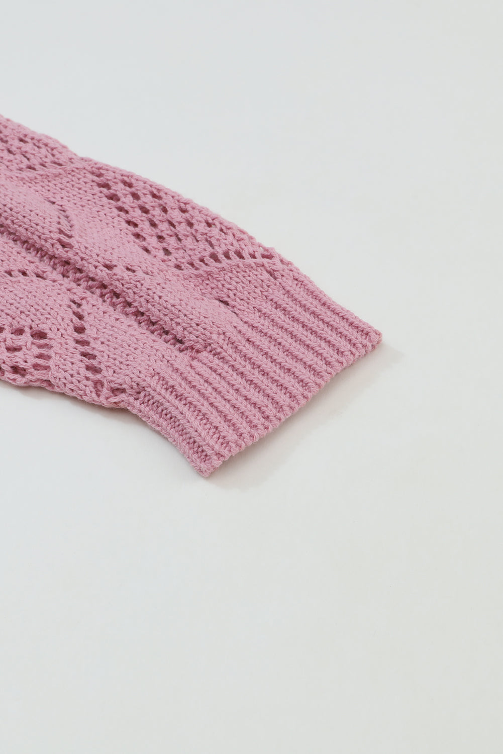 Pink Hollow-out Openwork Knit Cardigan