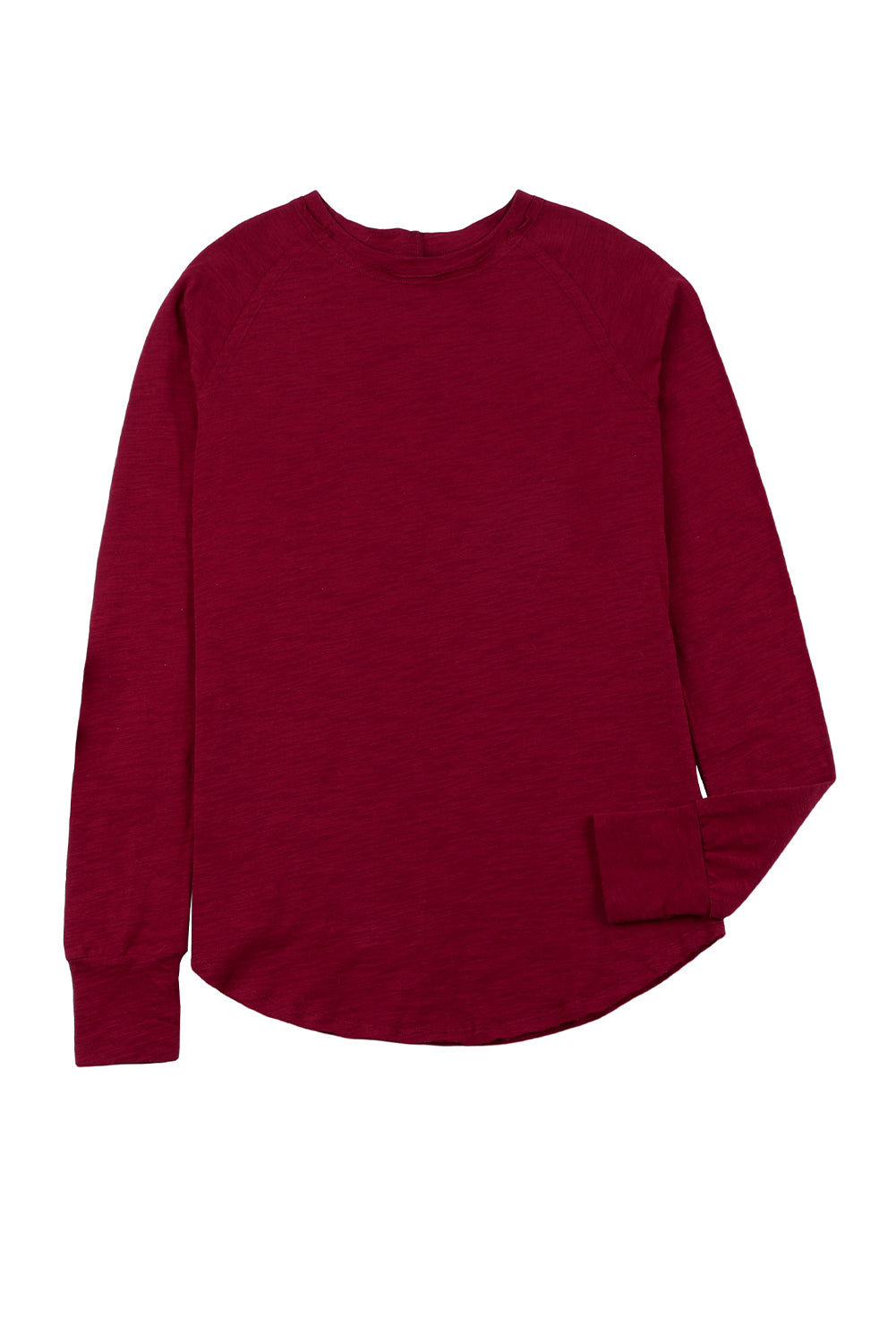 Red Solid Crew Neck Long Sleeve Top