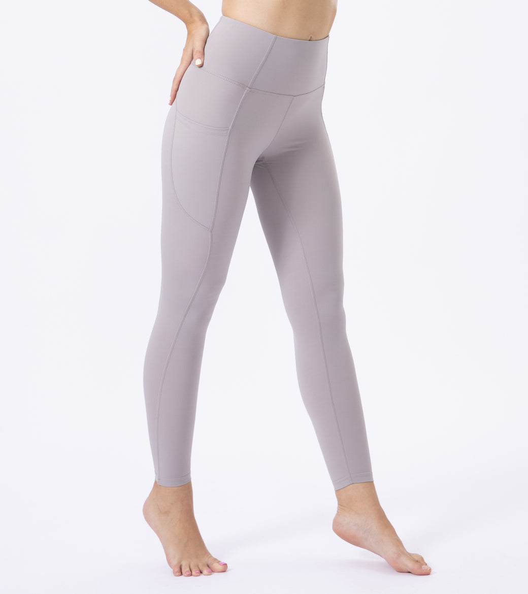 LOVESOFT Womens Light Grey High Waisted Leggings Workout Side Pockets Squat Proof Tummy Control