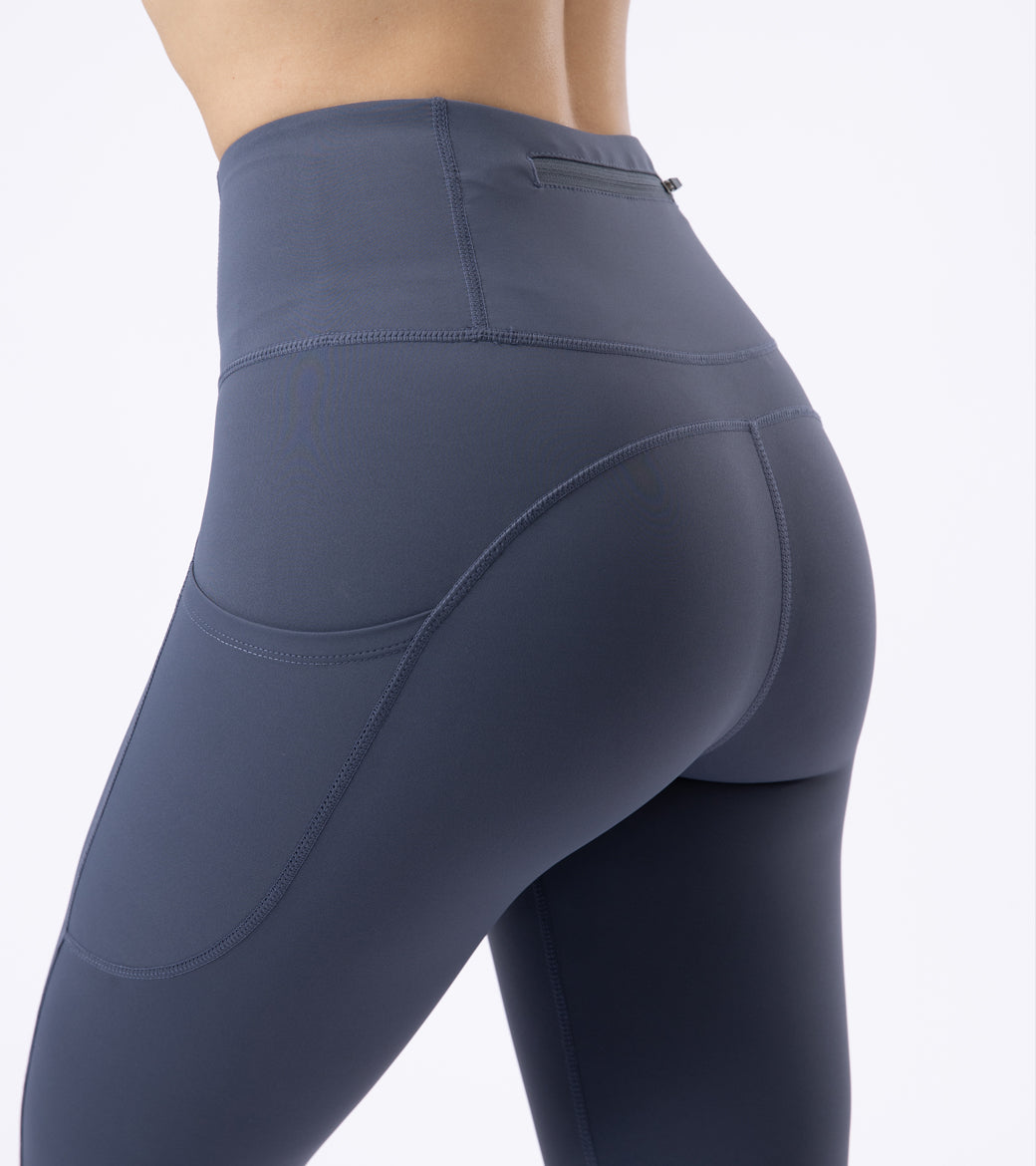 LOVESOFT Womens Grey Blue High Waisted Leggings Workout Side Pockets Squat Proof Tummy Control