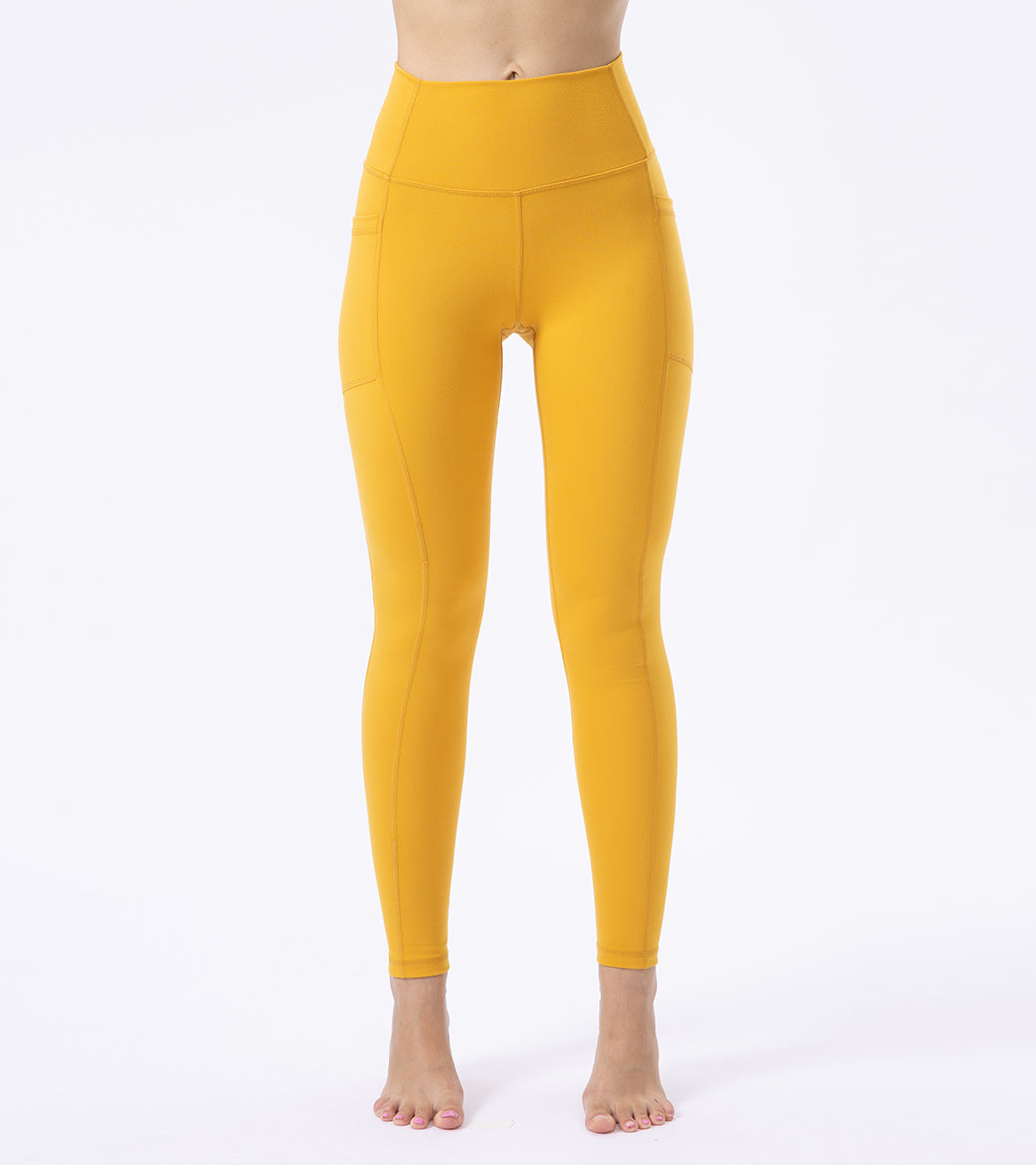 LOVESOFT Honey Yellow High Waist Yoga Leggings With Side Pockets
