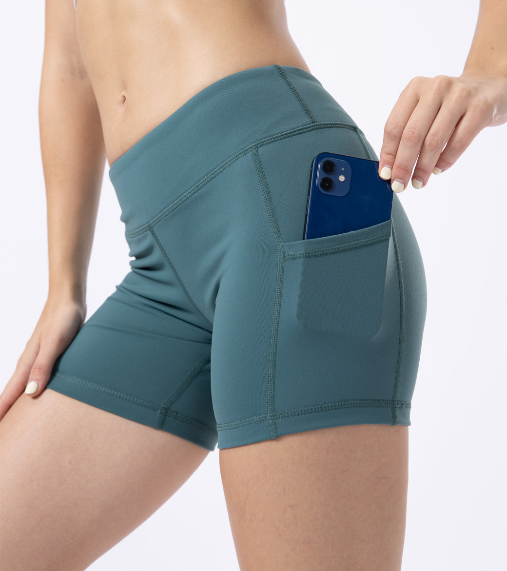 LOVESOFT Pine Green Workout Running Yoga Shorts with Side Pocketed