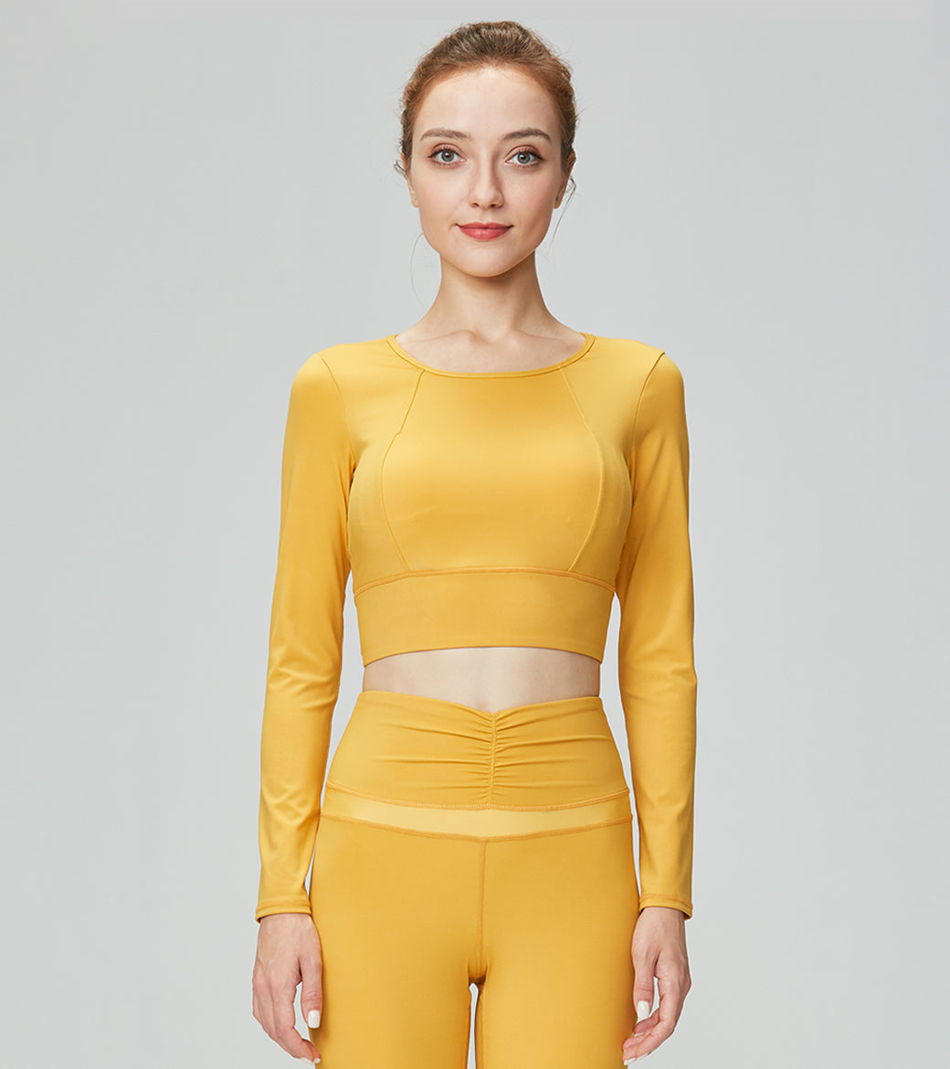 LOVESOFT Women Yoga Casual Slim Fit Long Sleeve Shirts-Yellow