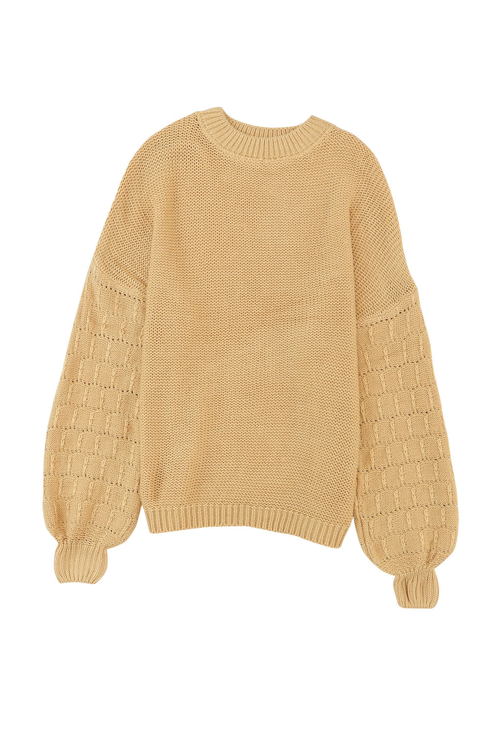 Khaki Hollowed Bubble Sleeve Knit Sweater