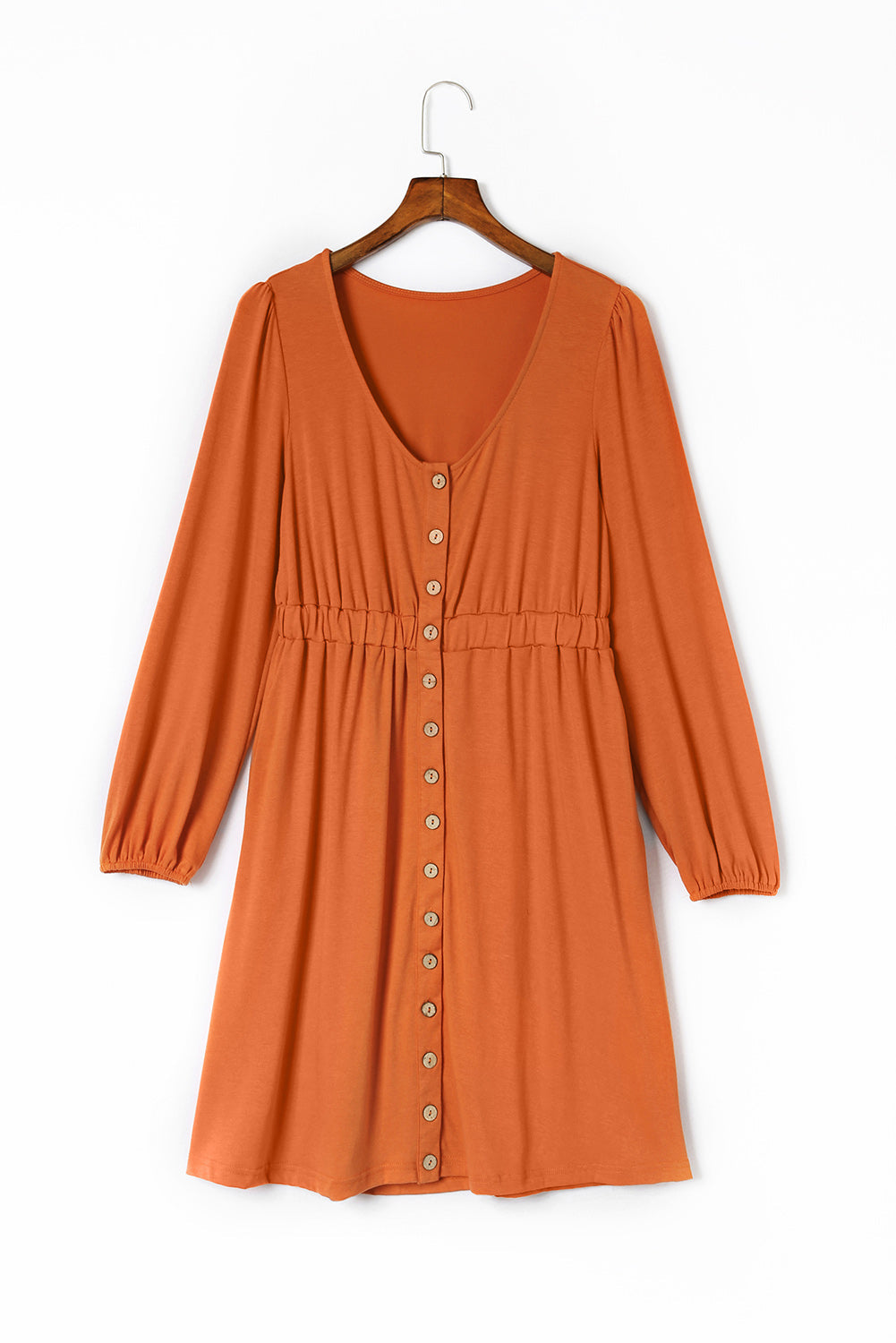 Orange Button Up High Waist Long Sleeve Dress