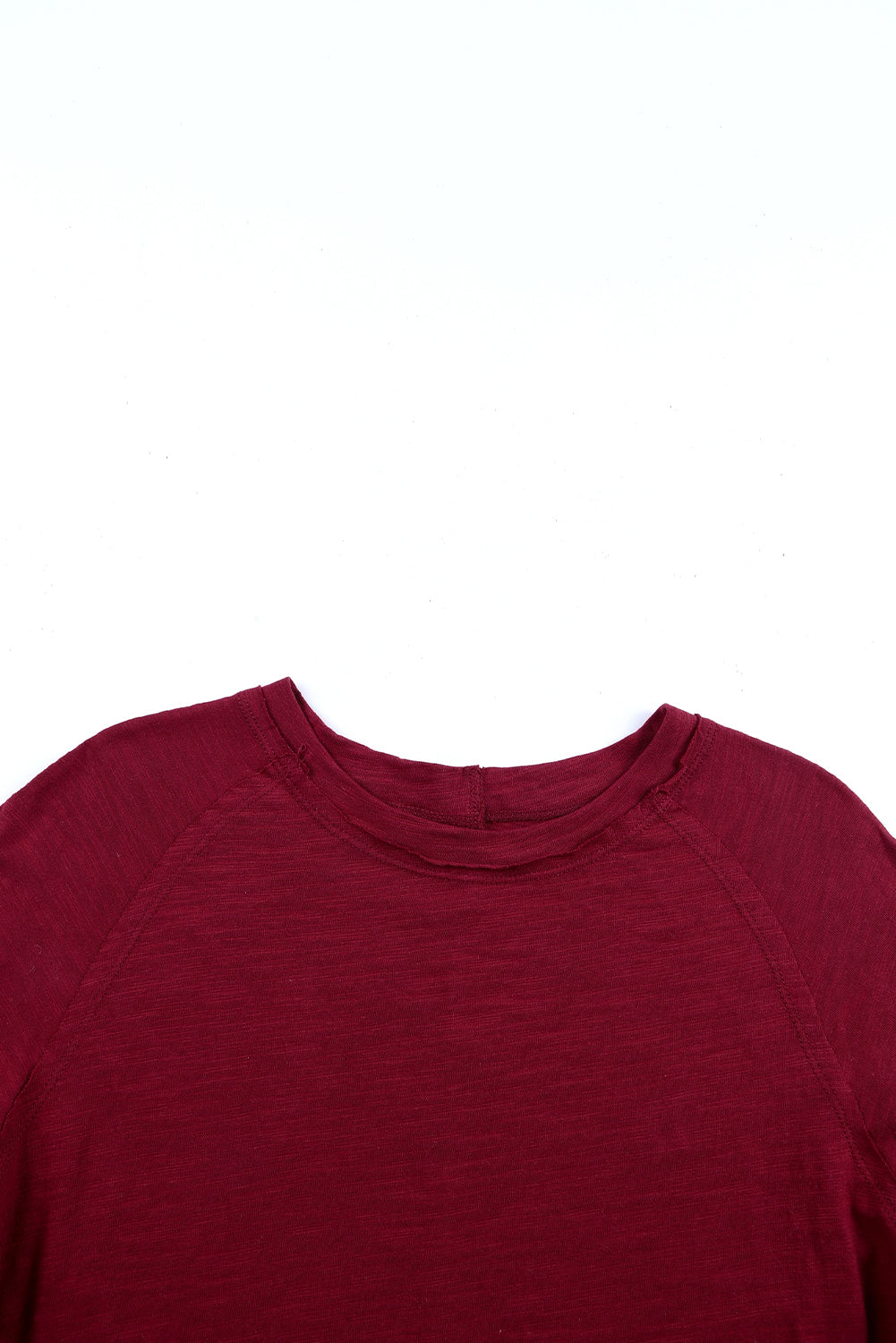Red Solid Crew Neck Long Sleeve Top