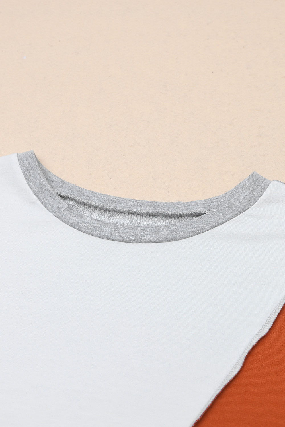 Khaki Colorblock Stitching Irregular Hem Long Sleeve Top